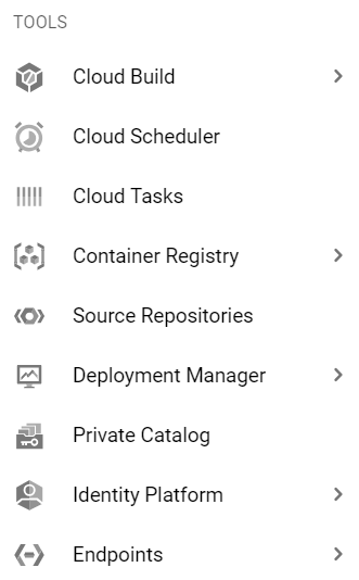 GCP tools menu