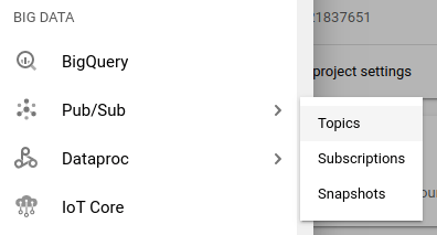 GCP PubSub - PubSub menu